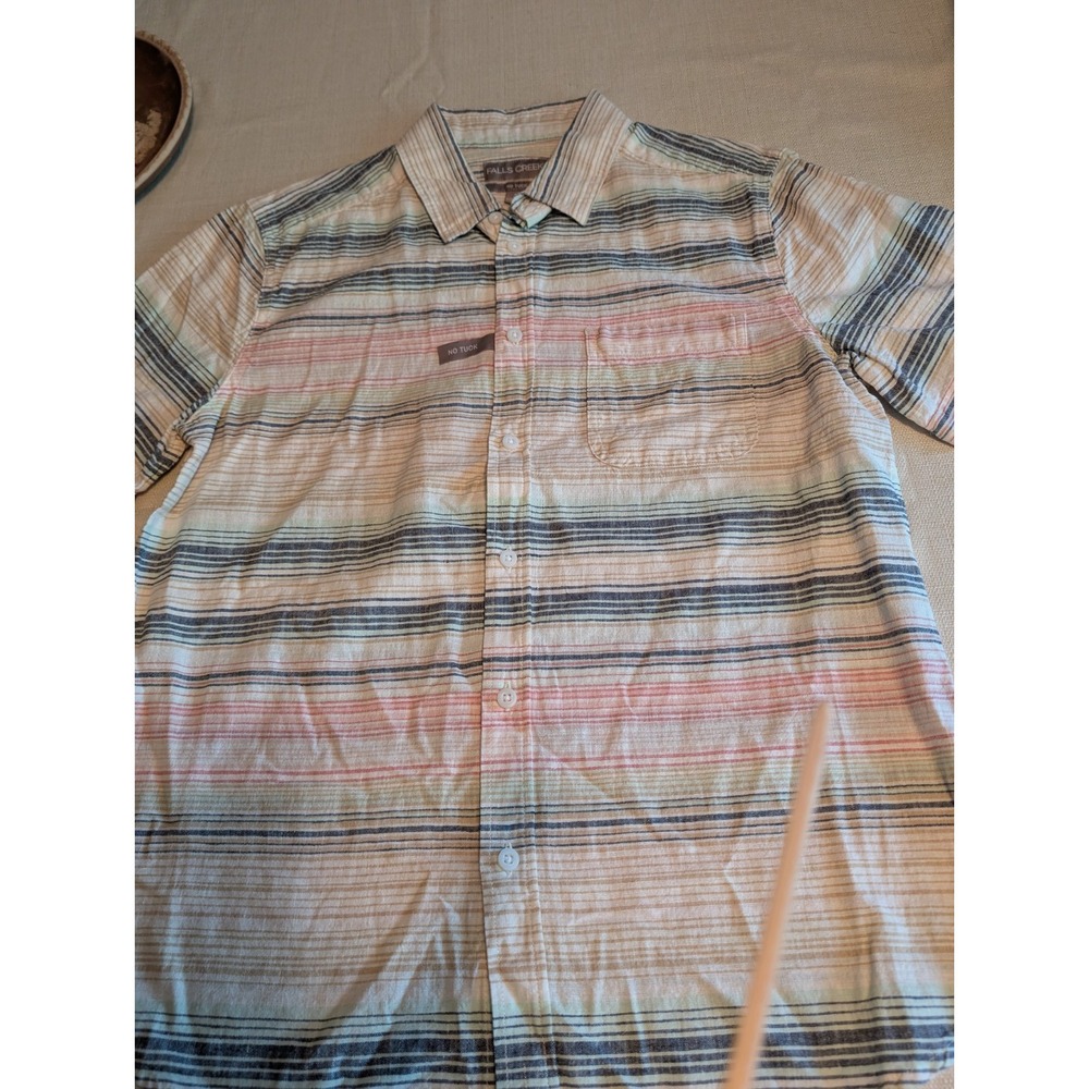 Men's Linen Blend Button Down Short Sleeve No Tuck Shirt Size M